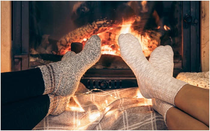 cozy socks and a fireplace