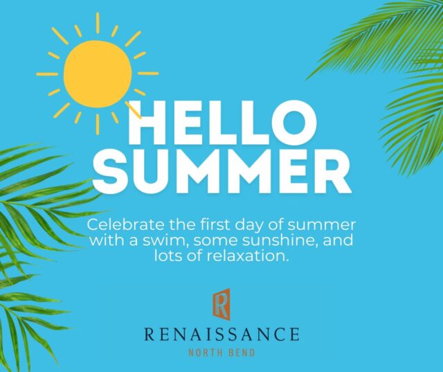 ☀️ Hello, Summer! ☀️

The first day of summer is officially here, and there's no better place to soak up the sunshine than right here at Renaissance North Bend!

Whether you're planning a relaxing afternoon by the pool, a quick dip to cool off, or just want to enjoy that perfect golden hour, our pool is the place to be all season long. Don't forget your wristbands (for access to the pool & fitness center)! 

📸 Tag us in your summer photos – we’d love to see how you’re enjoying the sunshine!

#HelloSummer #PoolDays #SummerVibes
