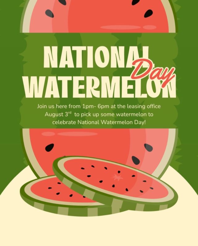 Join us for some delicious watermelon to celebrate national watermelon day! 🍉🍉 You may stop by from 1pm-6pm to pick up some watermelon. #watetmelon #nationalwatermelonday🍉 #rnbapts #rampartnersllc