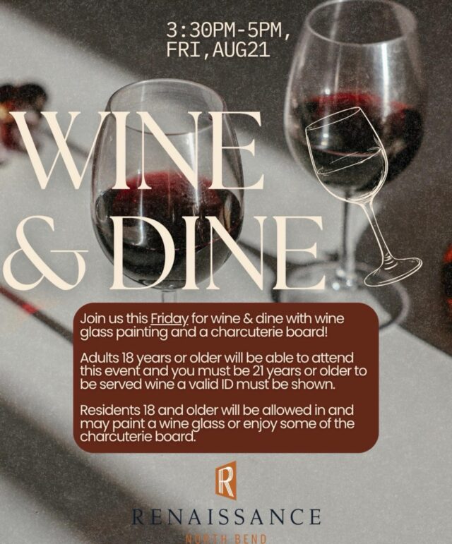 Wine & Dine event is happening this Friday from 3:30PM-5:00PM! 🍷🍾🧀 There will be wine, charcuterie board, & wine glass painting. 🫒🍇🥂*Please note adults 18+ are welcome to attend but wine will only be served to anyone 21+ with a valid ID.* #wineanddine #charcuterieandwine #wineglasspainting #rnbapts #rampartnersllc