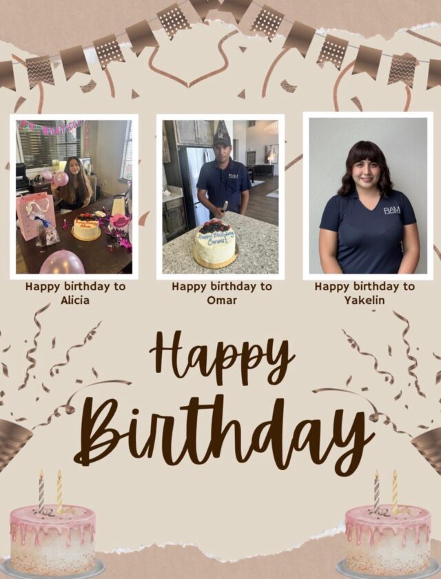 Happy birthday to Omar, Yakelin, & Alicia! 🎉🎂 We enjoyed celebrating our team in the month of August. Thank you to all the residents who wished them a happy birthday! #birthdayfun #birthdaymonth #rnbapts #rampartnersllc