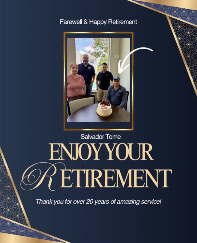 Happy retirement to Salvador! 💙🎉 Thank you for an amazing 20+ years with us. We hope you have an amazing retirement and making memories with your family. #happyretirement #20years #rnbapts #rampartnersllc